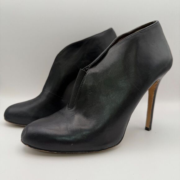 Julianne Hough 4 Sole Society Joey Black Leather Stiletto Pull On Ankle Booties - Picture 2 of 8